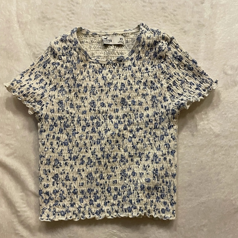 White shirt with blue flowers